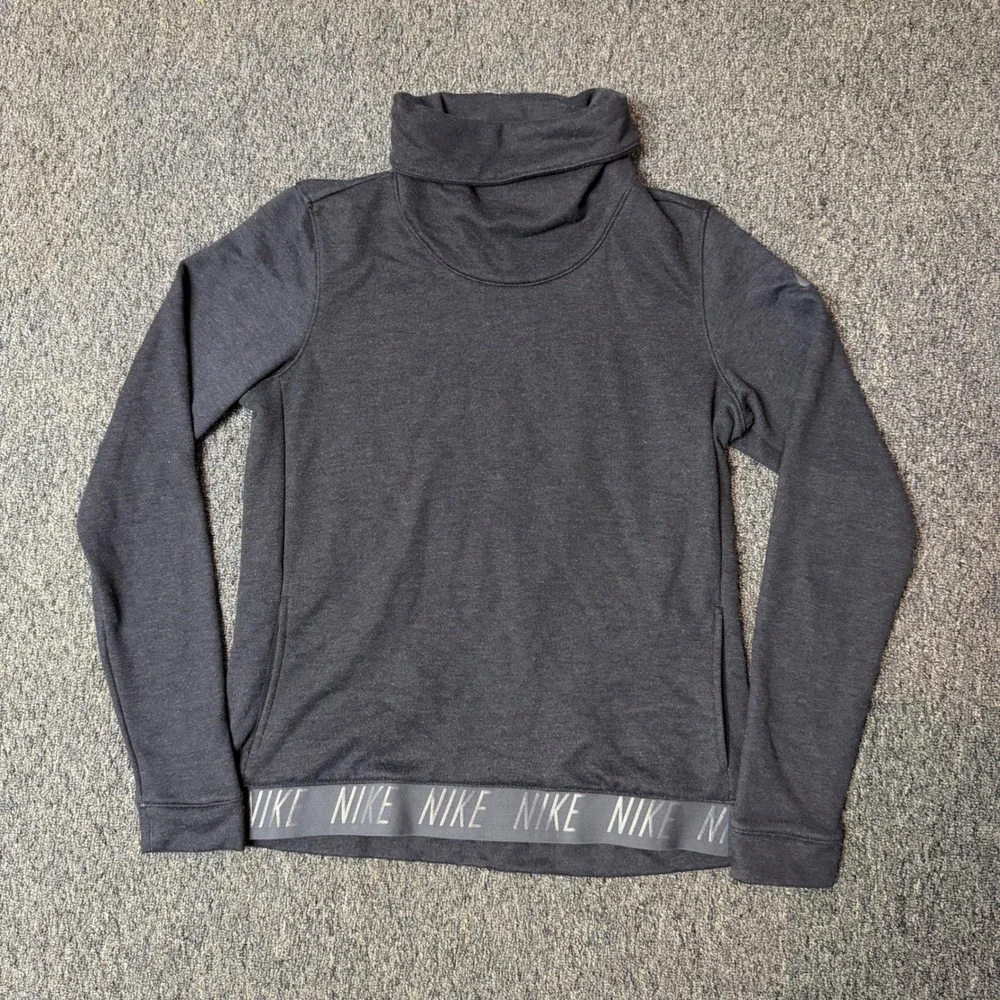 Nike Dri-FIT Cowl Neck Sweatshirt Womens Small Gray Logo Hem Training Top